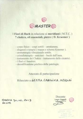 attestato Fiori di Bach